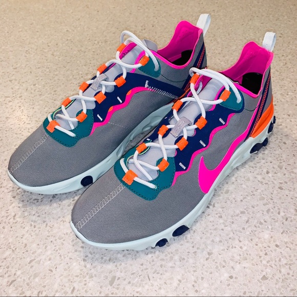 nike react element 55 wolf grey laser fuchsia hyper crimson